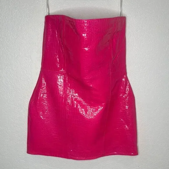NWT Retrofete Kimora Crocodile Embossed Leather Mini Dress XL Revolve Pink - Picture 2 of 15